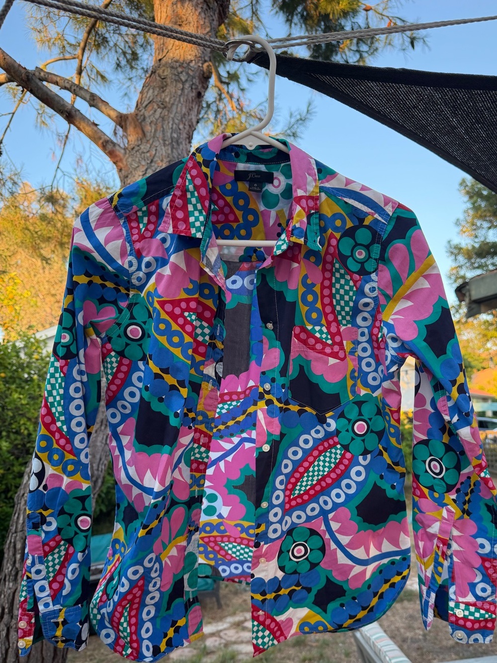 J.Crew Colorful Abstract Print Cotton Shirt Size 6 Graphic Button Up